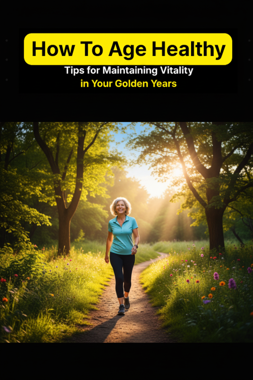 Vibrant woman walking confidently on a sunlit nature trail – How To Age Healthy guide cover